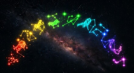 Rainbow constellations glowing in a night sky © Saif