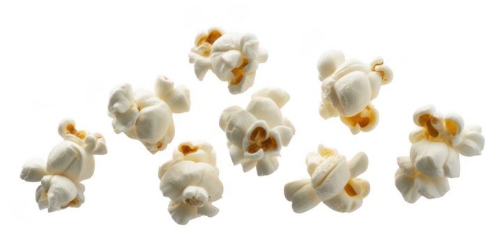A group of fluffy popcorn kernels isolated on a transparent background isolated on transparent background - Powered by Adobe