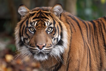 Lone Sumatran tiger in a zoo