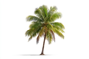 Lone coconut tree on white backdrop