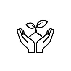 Obraz premium Hands nurturing a plant growing in soil with an eco-friendly design 