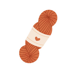 Skein of yarn with label for knitting and crochet. Wool ball for handmade, sewing, weaving, textile and hobby.
