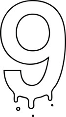 Fototapeta premium Number nine with melting effect outline style simple vector illustration design image