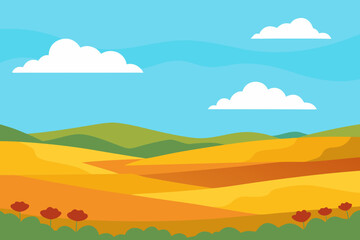 Summer green landscape with mountain hills and sky with clouds