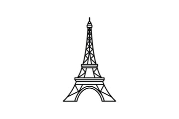Eiffel tower illustration in black lines on white background silhouette