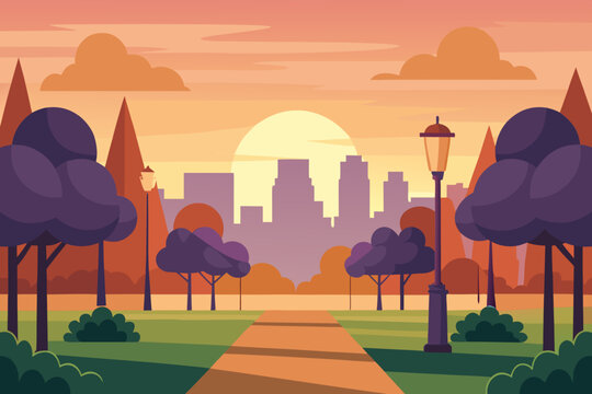 A summer landscape illustration of rolling green hills, trees, and a road under a bright sky with fluffy clouds
