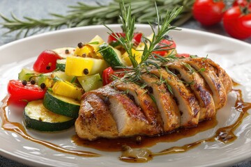 Seasoned chicken breast with veggies