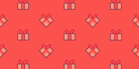 Seamless pattern with Christmas gift, red hearts, and red and white hearts vector illustration