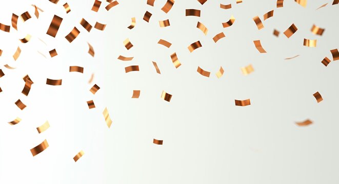 Copper bronze confetti pieces falling against light background, luxury celebration decoration for premium events
