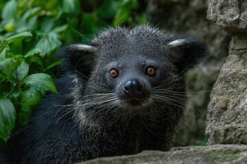 The binturong or bearcat is a viverrid found in Indonesia and Southeast Asia