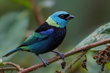 Fototapeta premium The blue necked tanager or Tangara cyanicoilis inhabits Central Colombia