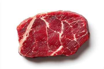 Obraz premium Top view of a raw Denver cut black Angus steak on a white background