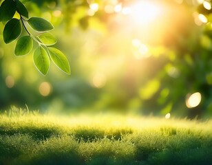 Obraz premium blurred nature background with warm sunlight and greenery