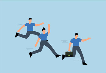 business competitor runs to finish line fast with full force.