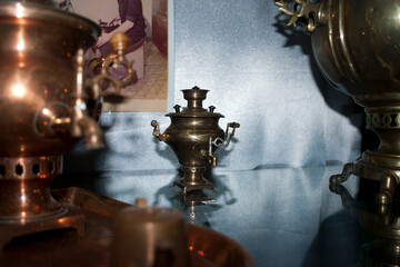 Samovar in the Russian samovar on the background of the wall