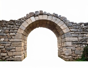 Fototapeta premium ancient stone archway with weathered stones isolated on white background
