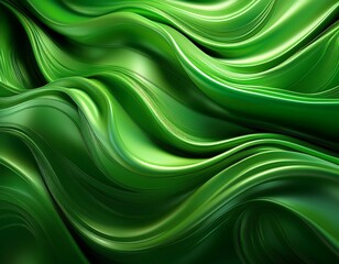Obraz premium vibrant green fabric waves with glossy flowing curves