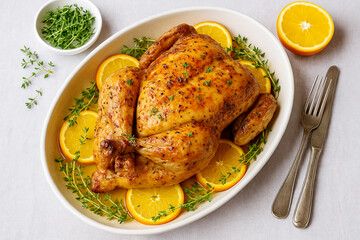 Thyme and orange roast chicken stock photo 