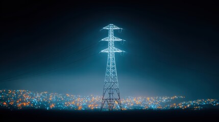 Power Grid Tower: Energy, Night, Infrastructure