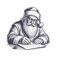 anta Claus Merry Christmas Vintage Vector Retro Xmas Greeting Card With Santa Writing Letter On Desk