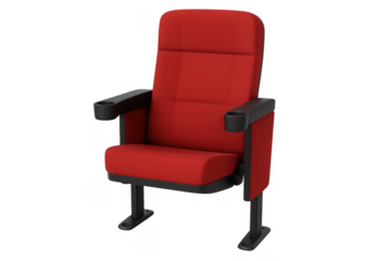 Red cinema chair with cupholders on transparent background