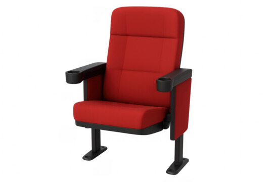 Red cinema chair with cupholders on transparent background