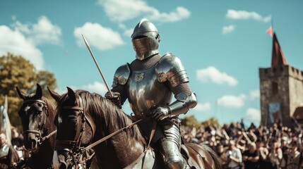 Naklejka premium A medieval jousting tournament is being reenacted historically