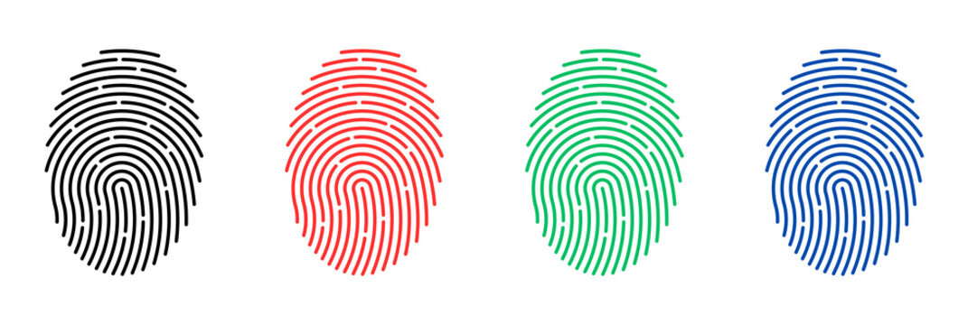 Fingerprint icons set on white background, human fingerprint icons set