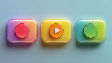 Three colorful buttons with a red circle in the middle