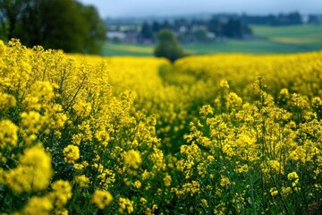 Obraz premium Spring rapeseed crop in rural Hampshire part of the Brassicaceae family primarily grown for its oil rich seeds