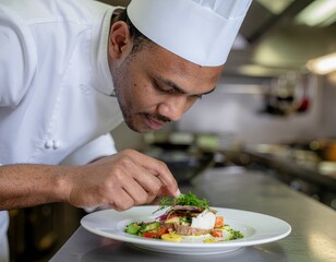Close-Up of Chef Plating Artistic Gourmet Food