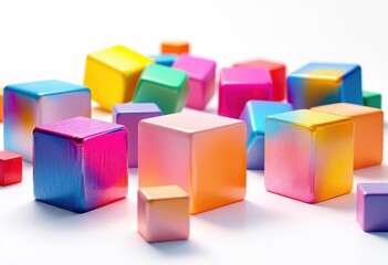 Obraz premium Colorful cubes in various shades arranged on a white surface.