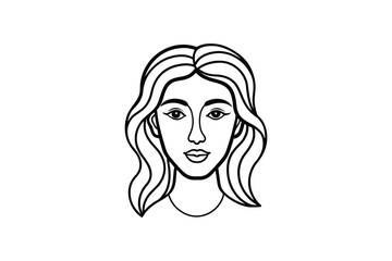 A simple line drawing of a woman s face with long wavy hair and neutral expression silhouette