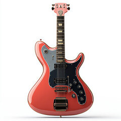 Fototapeta premium Electric Guitar With Red Body And Black Pickguard. Musical Instrument For Rock And Blues Performances
