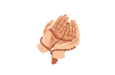 Serene hands cupped in prayer with prayer beads, conveying hope, faith, and spirituality, perfect for Ramadan, Eid, or general religious content needs