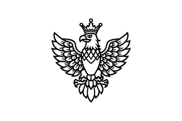 Fototapeta premium A black and white illustration of a crowned eagle with spread wings silhouette