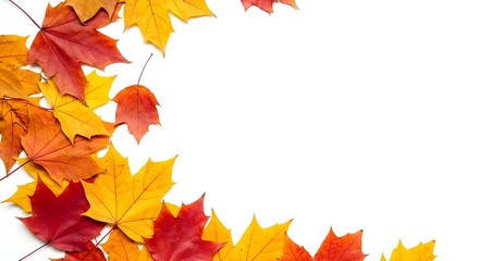Autumn leaves frame isolated on white background.