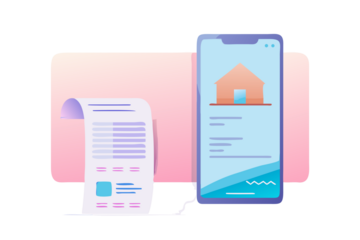 Digital receipt on smartphone screen next to paper receipt and computer screen