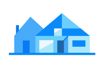 Modern geometric blue house illustration with clean lines and minimalist design