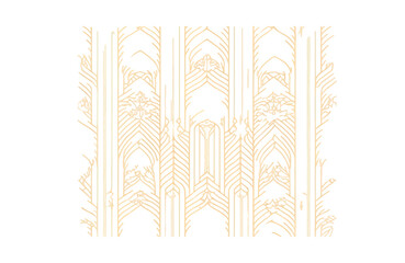 Elegant Art Deco geometric pattern with gold lines on white background evoking luxury and vintage style