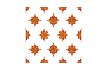 Seamless floral pattern with vibrant orange and yellow ornamental motifs, perfect for decorative backgrounds and textile designs
