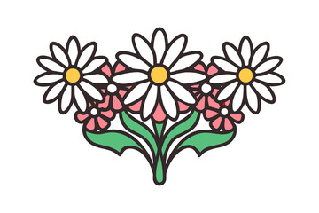 Stylized bouquet of dark flowers with pink accents and green leaves on a black background