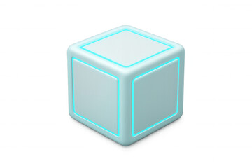 Fototapeta premium 3d rendering of a white cube with glowing turquoise edges on a transparent background, perfect for futuristic or technology-related designs