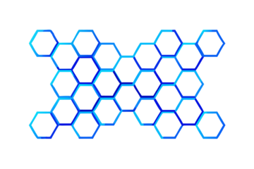 Abstract glowing blue and green hexagonal grid pattern on a dark background