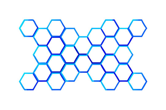 Abstract glowing blue and green hexagonal grid pattern on a dark background