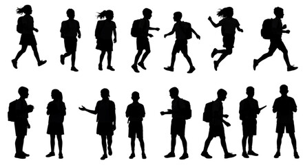 School boys and Girls silhouette on white background