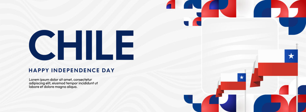 Horizontal Chile Independence Day template with national flag, geometric ornaments, and festive colors. Ideal for banners, posters, web header, promotions, and event campaigns. Happy national day