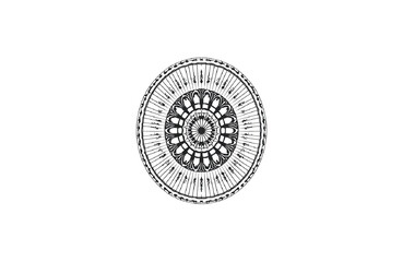 Elegant black and white circular mandala pattern, intricate floral design, decorative flourish, cultural motif, perfect for graphic design projects