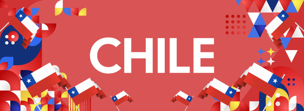 Horizontal Chile Independence Day template with national flag, geometric ornaments, and festive colors. Ideal for banners, posters, web header, promotions, and event campaigns. Happy national day