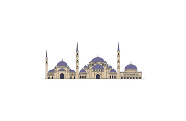 Fototapeta premium Elegant Islamic mosque architecture with iconic domes and minarets, perfect for cultural or travel themes